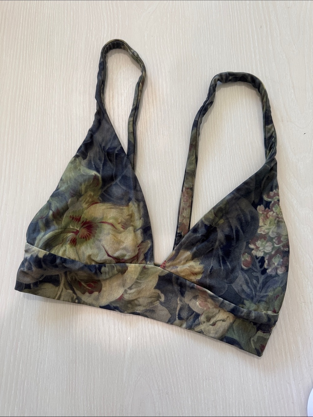 Boys + Arrows Floral Everglades Bikini Top in Black and Olive